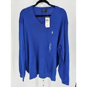 Polo Ralph Lauren Mens Sz 2XB V Neck Knit Sweater Solid Blue NEW
